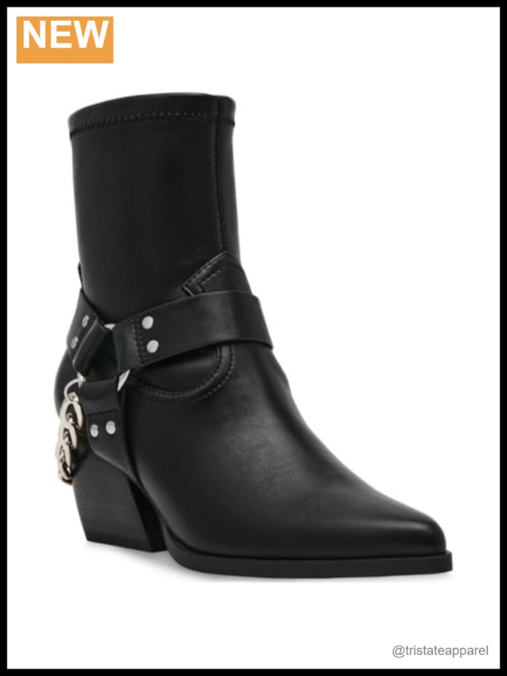 PU Ankle Bootie Pointed Toe Block Heel Pull-On Women's Fall Boot